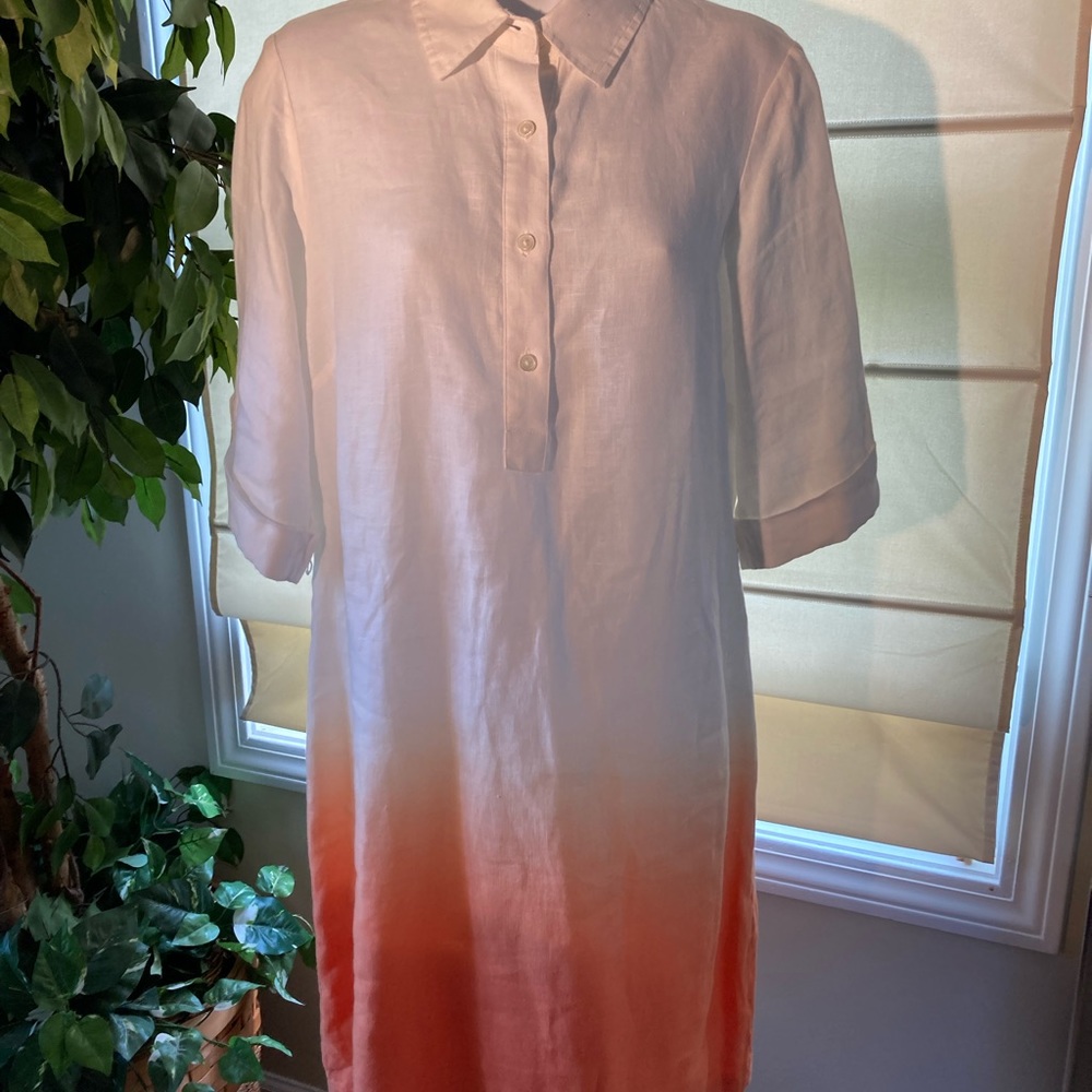 J McLaughlin SZ S white orange linen shirt dress